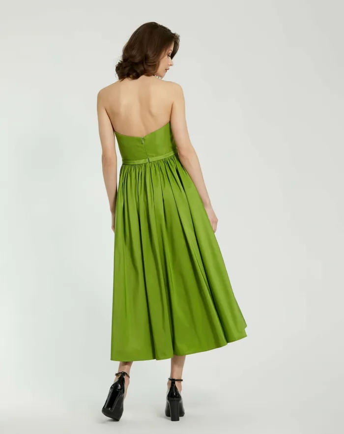 Faille Strapless A Line Midi Dress With 3D Rose Pear Every Day Dresses Mac Duggal Women