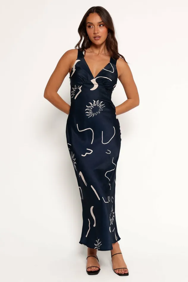 Fall Dresses Ashlyn Midi Dress Navy Print 8211 Petal and Pup Women