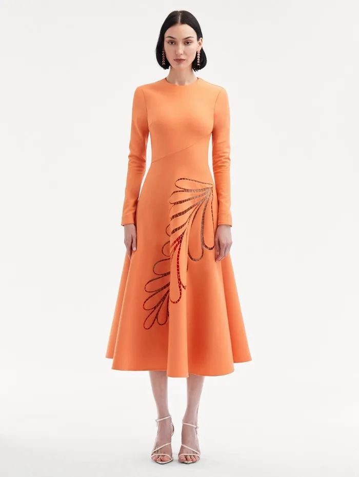 Fern Cutout Midi Dress Apricot Women Oscar De La Renta Dresses Fern Cutout Midi Dress Apricot Women Oscar De La Renta Dresses