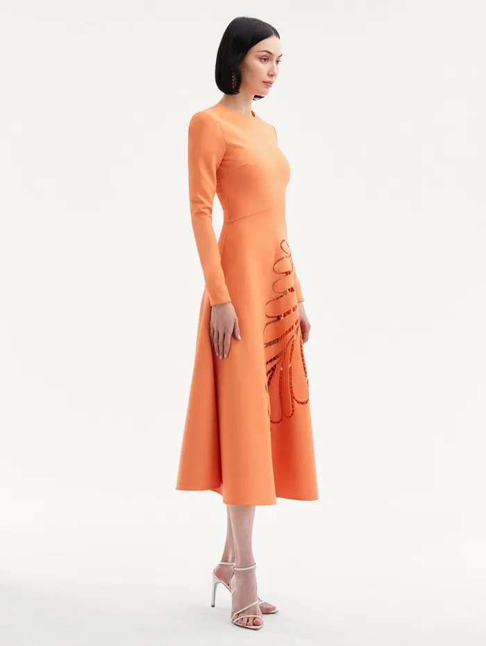 Fern Cutout Midi Dress Apricot Women Oscar De La Renta Dresses Fern Cutout Midi Dress Apricot Women Oscar De La Renta Dresses