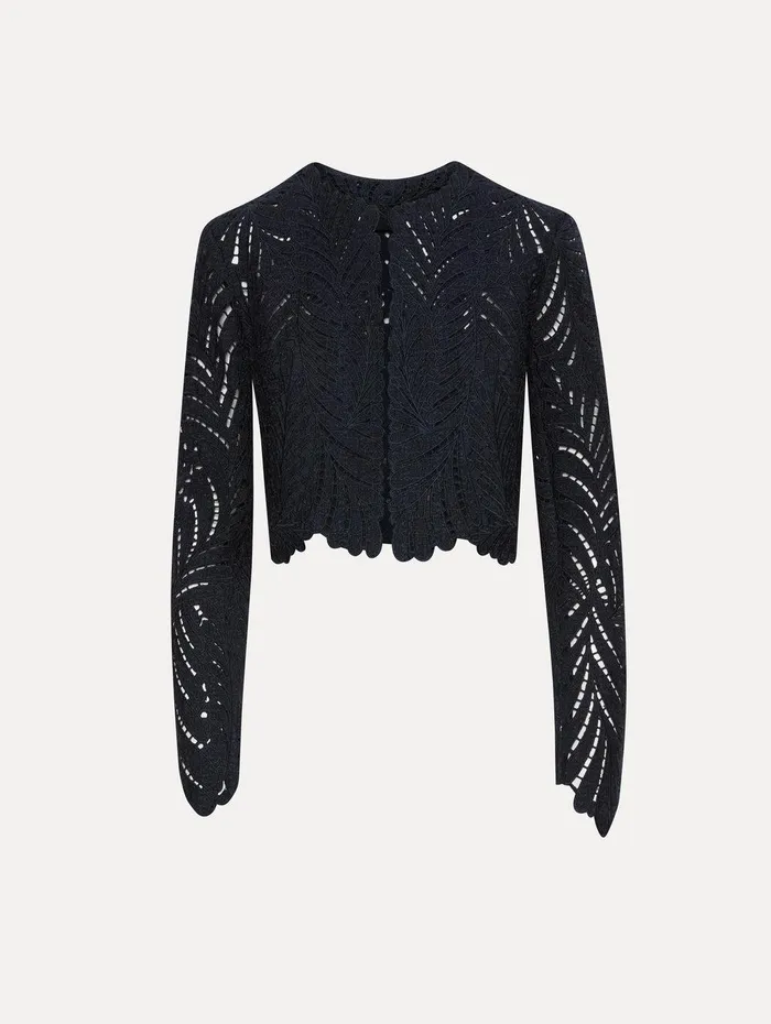 Fern Cutout Tweed Jacket Navy Women Oscar De La Renta Jackets and Coats