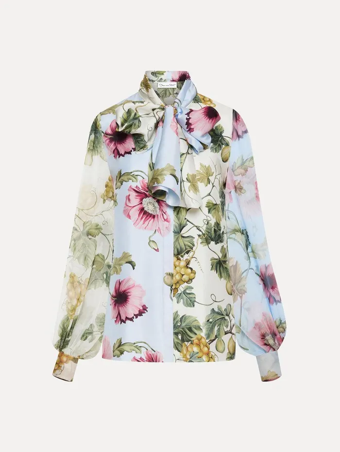 Fig and Grapes Silk Chiffon Blouse Multi Women Oscar De La Renta Blouses and Knits Fig and Grapes Silk Chiffon Blouse Multi Women Oscar De La Renta Blouses and Knits