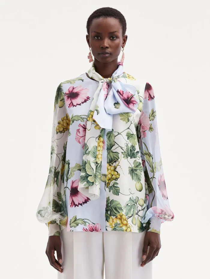 Fig and Grapes Silk Chiffon Blouse Multi Women Oscar De La Renta Blouses and Knits Fig and Grapes Silk Chiffon Blouse Multi Women Oscar De La Renta Blouses and Knits