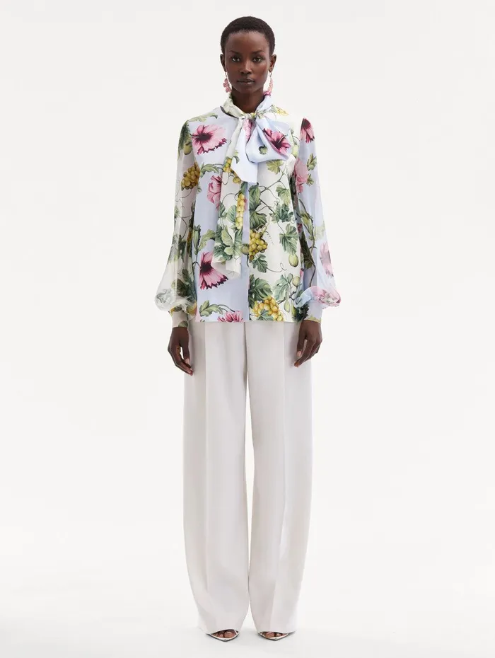 Fig and Grapes Silk Chiffon Blouse Multi Women Oscar De La Renta Blouses and Knits Fig and Grapes Silk Chiffon Blouse Multi Women Oscar De La Renta Blouses and Knits