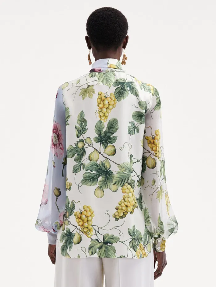 Fig and Grapes Silk Chiffon Blouse Multi Women Oscar De La Renta Blouses and Knits Fig and Grapes Silk Chiffon Blouse Multi Women Oscar De La Renta Blouses and Knits