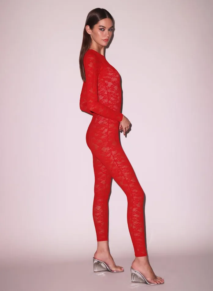 Fleur Du Mal Bodysuits Le Stretch Lace Catsuit Rouge 8211 Women Fleur Du Mal Bodysuits Le Stretch Lace Catsuit Rouge 8211 Women