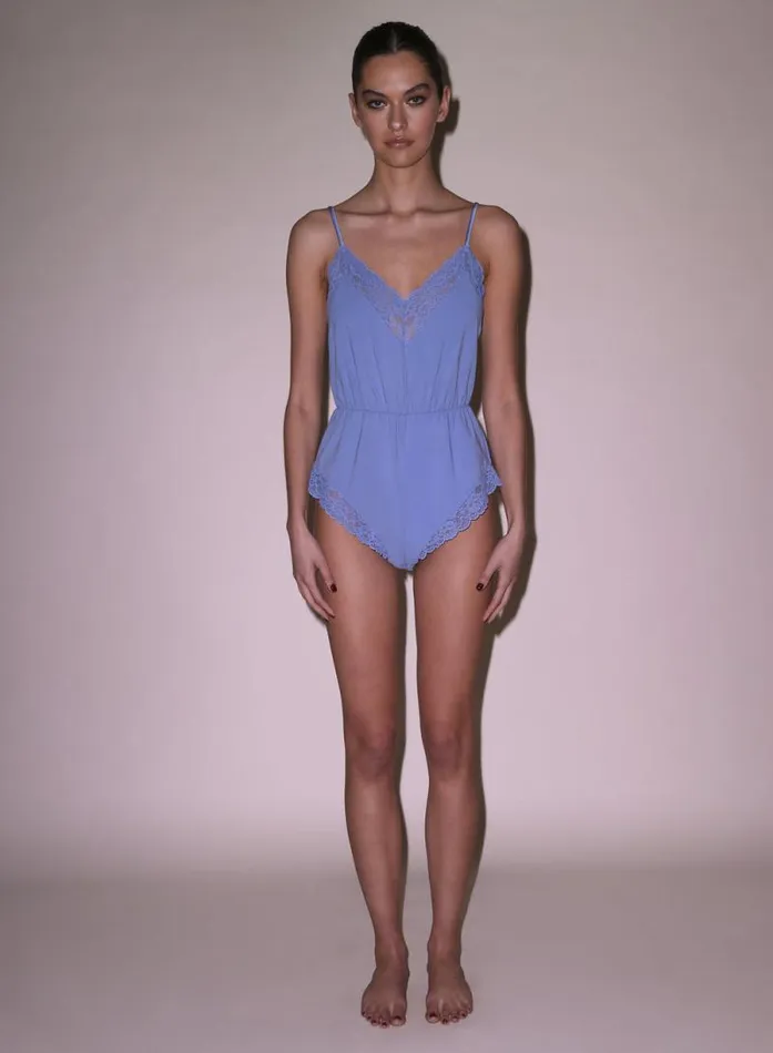 Fleur Du Mal Bodysuits Organic Cotton Teddy Denim Blue 8211 Women Fleur Du Mal Bodysuits Organic Cotton Teddy Denim Blue 8211 Women