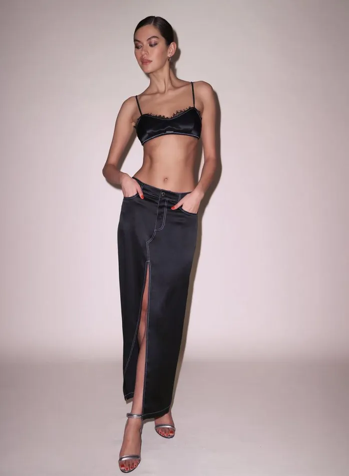 Fleur Du Mal Bottoms Silk Maxi Skirt Black 8211 Women