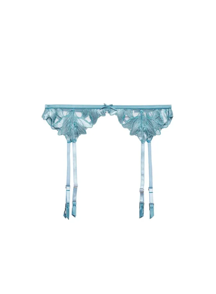 Fleur Du Mal Bridal Velvet Lily Embroidery Garter Belt Icy Teal 8211 Women Fleur Du Mal Bridal Velvet Lily Embroidery Garter Belt Icy Teal 8211 Women
