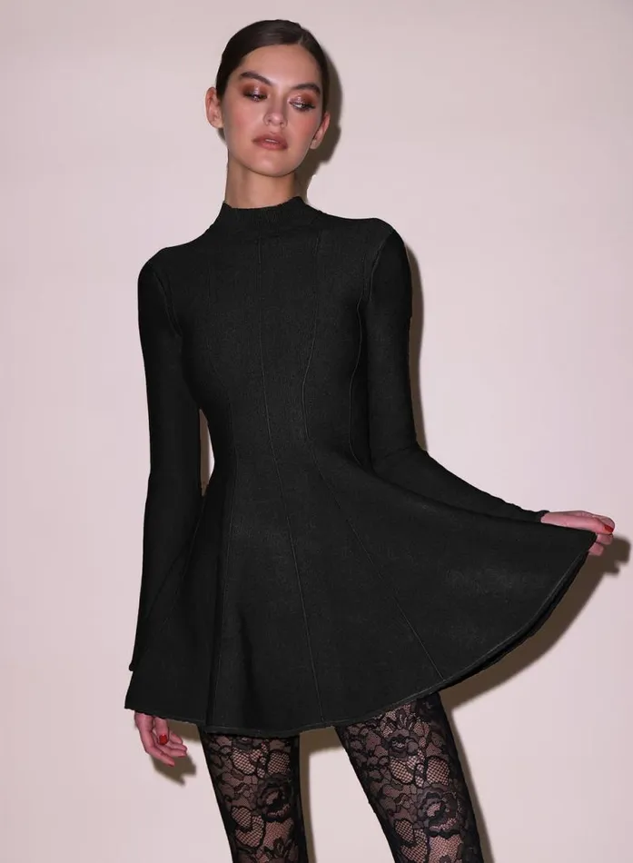 Fleur Du Mal Dresses Long Sleeve Flared Corset Dress Black 8211 Women