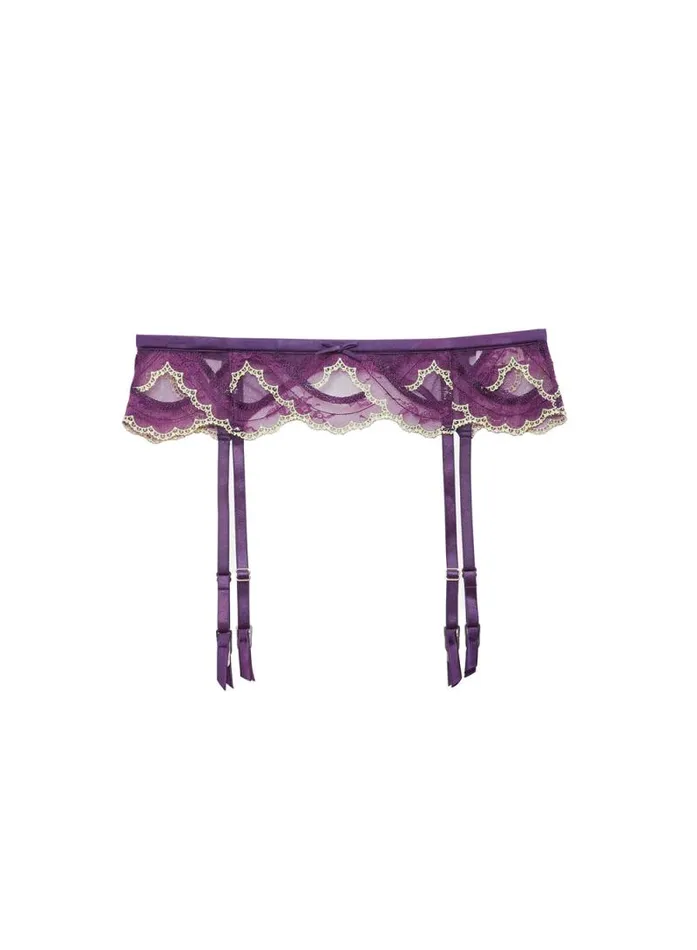 Fleur Du Mal Garters and Belts Hendrix Embroidery Garter Belt Midnight Purple 8211 Women
