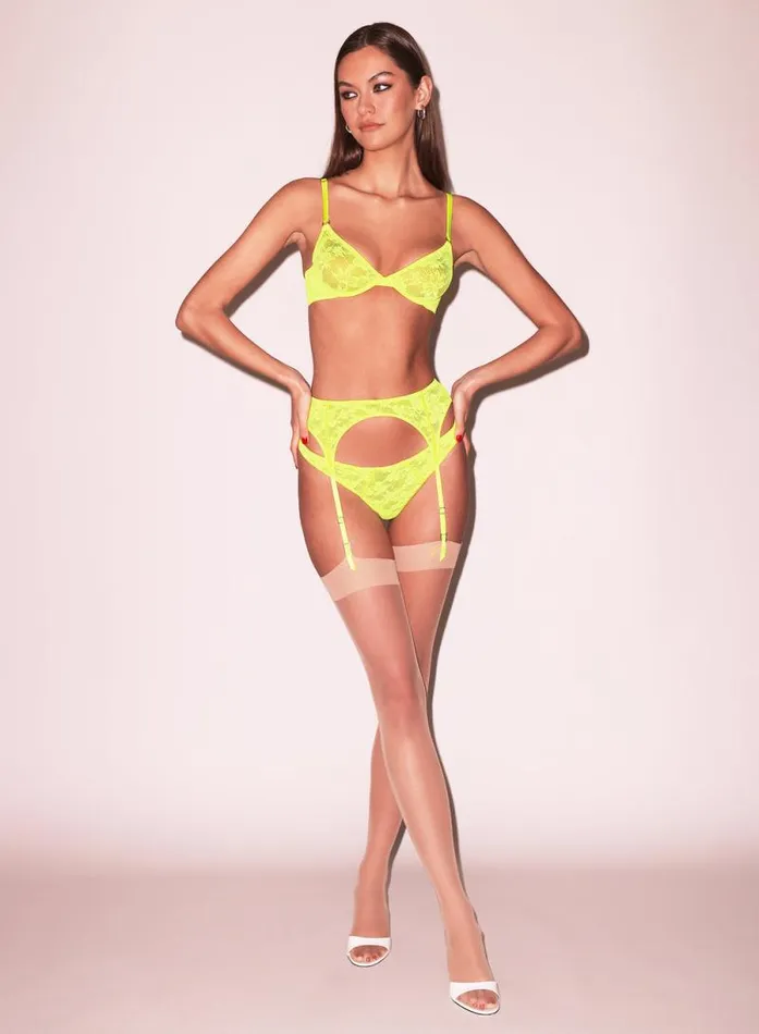 Fleur Du Mal Garters and Belts Le Stretch Lace Garter Belt Neon Yellow 8211 Women