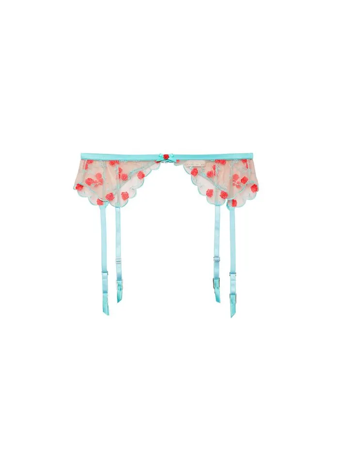 Fleur Du Mal Garters and Belts Rose and Vine Embroidery Garter Belt Bright Jade 8211 Women Fleur Du Mal Garters and Belts Rose and Vine Embroidery Garter Belt Bright Jade 8211 Women