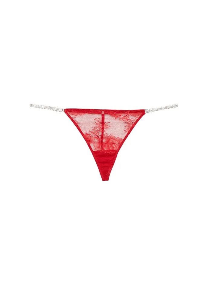 Fleur Du Mal Pleasure Crystal Bouquet Lace VString Rouge 8211 Women Fleur Du Mal Pleasure Crystal Bouquet Lace VString Rouge 8211 Women