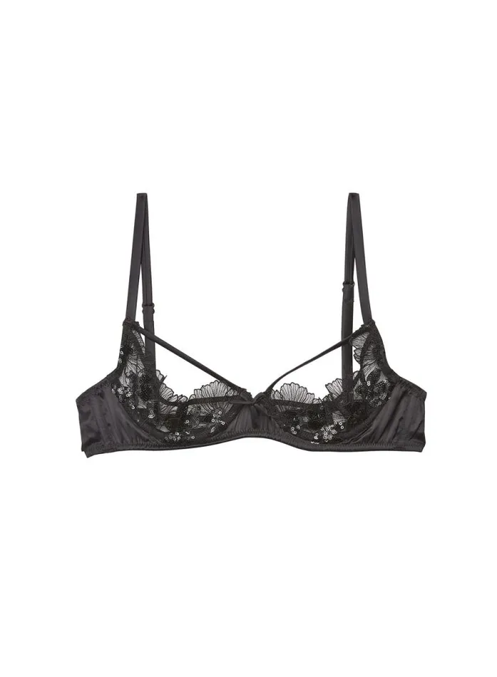 Fleur Du Mal Pleasure Sequin Violet Embroidery Ouvert Bra Black 8211 Women