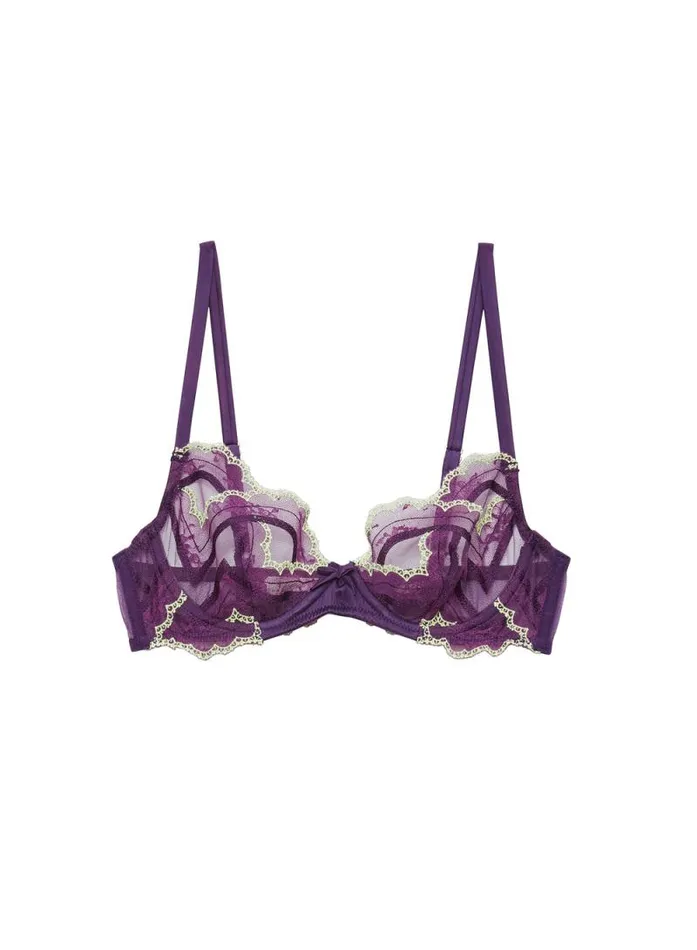 Fleur Du Mal Underwire Bras Hendrix Embroidery Demi Bra Midnight Purple 8211 Women