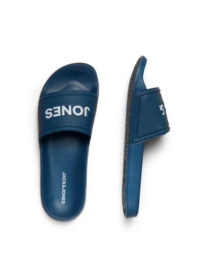 Flip Flops and Sandals JACK and JONES Mens LOGO POOL SLIDES Blue Majolica Blue Cheap On Sale