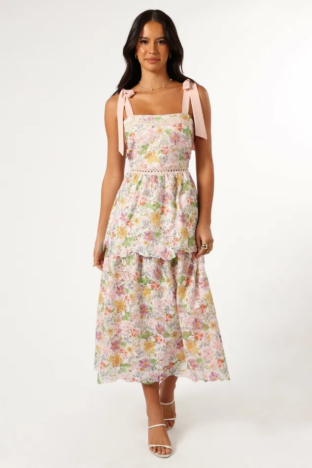 Floral Dresses Maddy Midi Dress Light Pink Multi Petal and Pup Women
