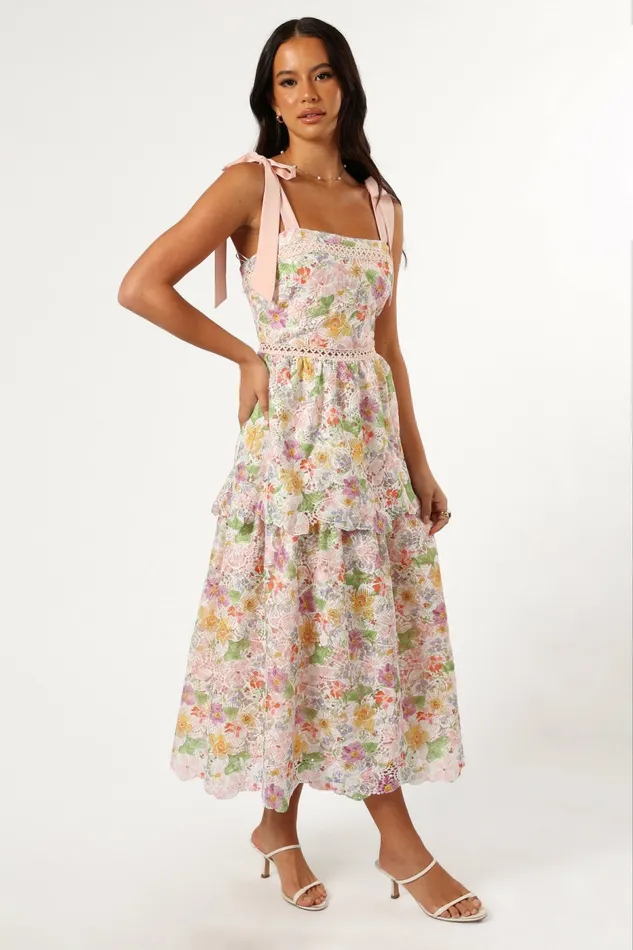 Floral Dresses Maddy Midi Dress Light Pink Multi Petal and Pup Women