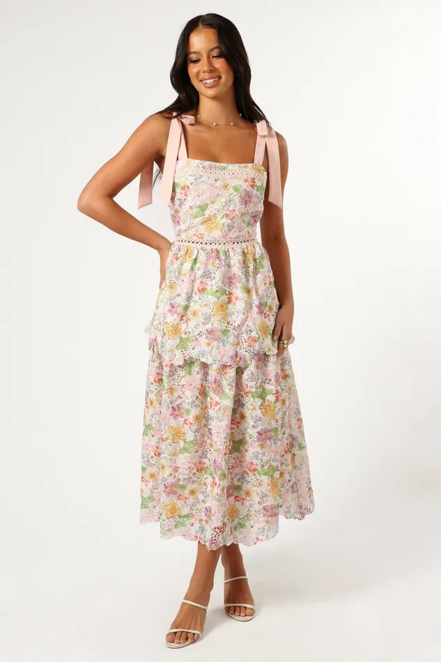 Floral Dresses Maddy Midi Dress Light Pink Multi Petal and Pup Women
