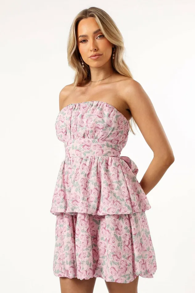 Floral Dresses Petal and Pup Women Kingsley Mini Ruffle Dress Pink Purple
