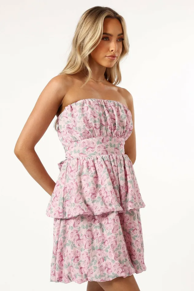 Floral Dresses Petal and Pup Women Kingsley Mini Ruffle Dress Pink Purple
