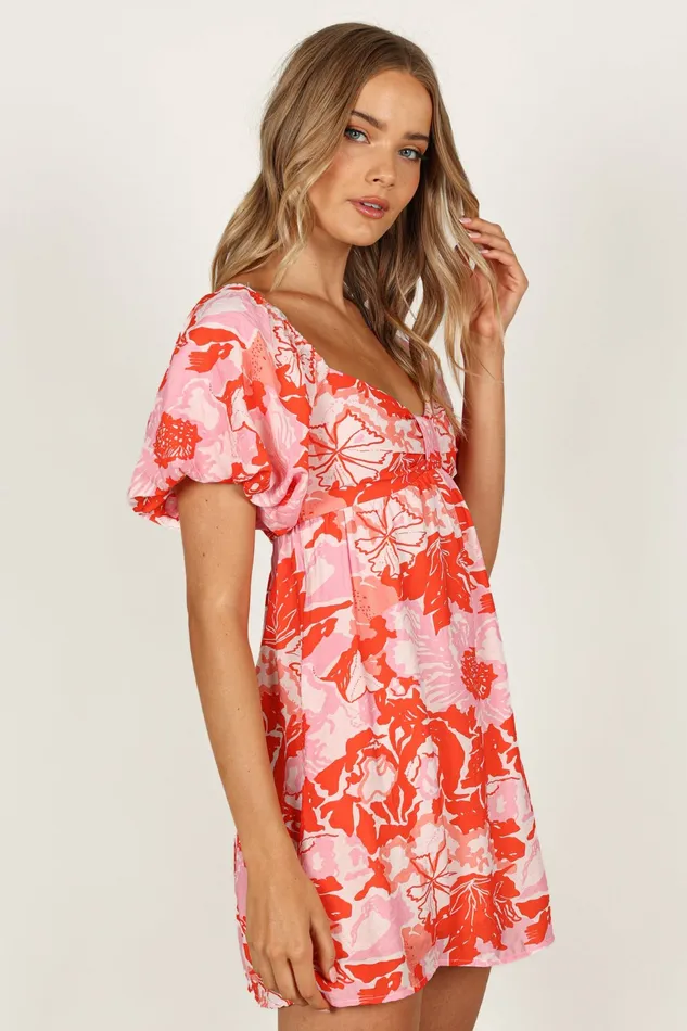 Floral Dresses Women Maggie Mini Dress PinkRed Floral Petal and Pup