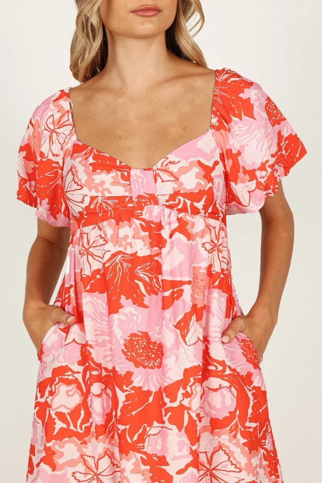 Floral Dresses Women Maggie Mini Dress PinkRed Floral Petal and Pup