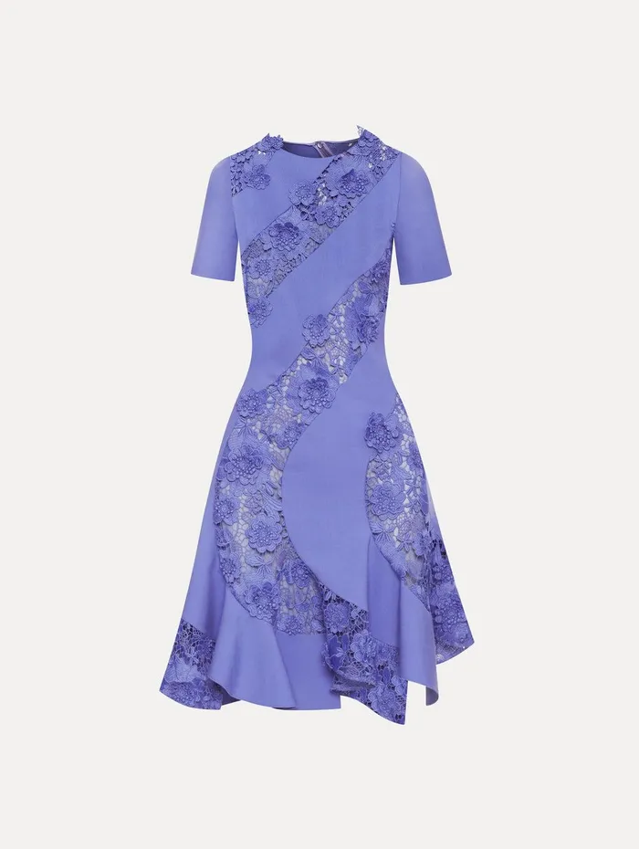 Floral Guipure Asymmetrical Dress Crocus Women Oscar De La Renta Dresses