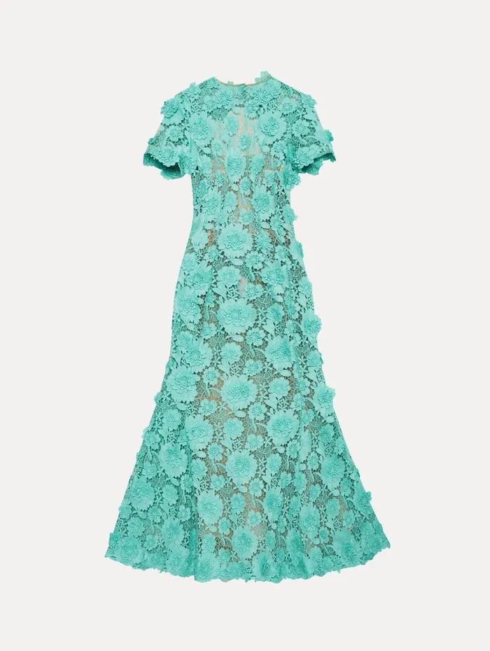 Floral Guipure Cocktail Dress Soft Mint Women Oscar De La Renta Dresses