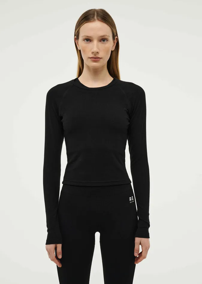 FREE PLAY 30 LONG SLEEVE RIB TEE IN BLACK Baseline PE Nation Women