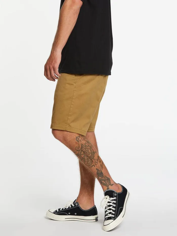 Frickin Elastic Waist Shorts 8211 Dark Khaki Mens Volcom Hiking