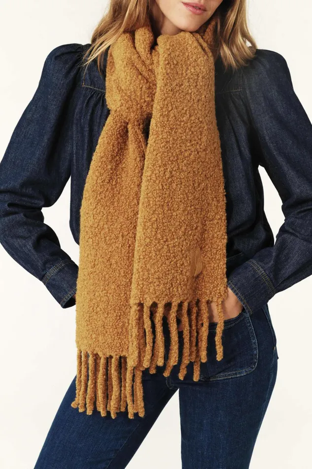 Fringed Knitted Scarf Sasha Pink Women Baandsh Scarves and Beanies