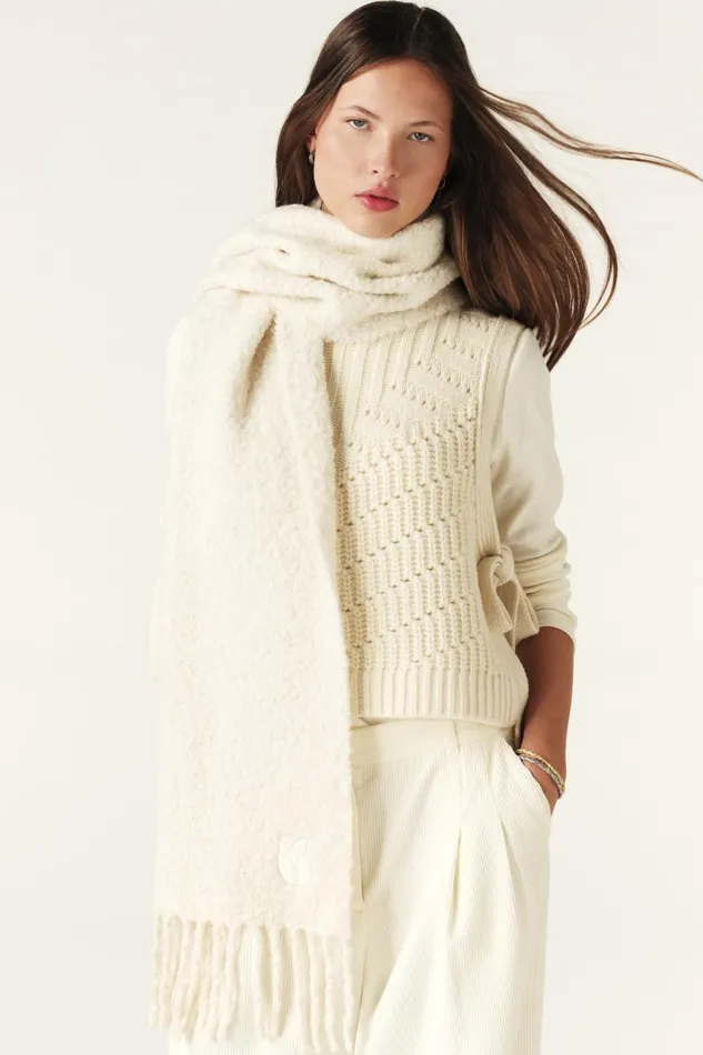 Fringed Knitted Scarf Sasha Pink Women Baandsh Scarves and Beanies