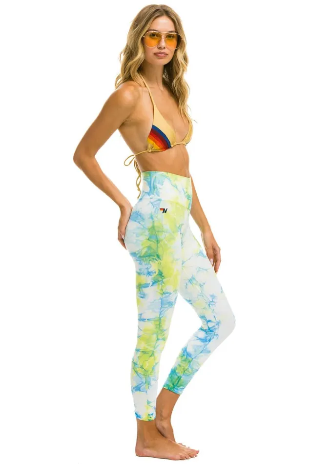 Full Length HiRise Tie Dye Leggings 8211 Neon Yellow Women Aviator Nation Leggings