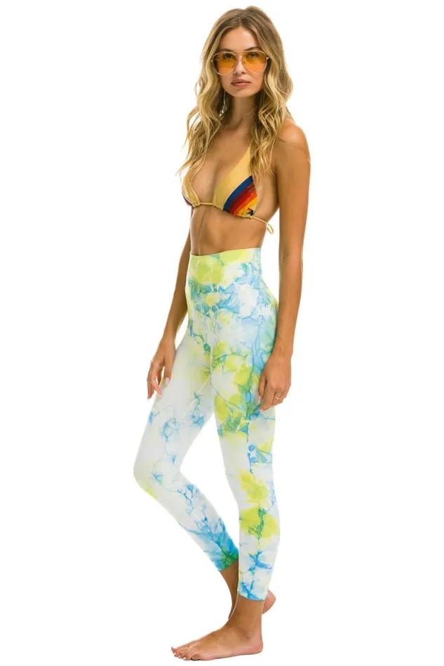 Full Length HiRise Tie Dye Leggings 8211 Neon Yellow Women Aviator Nation Leggings