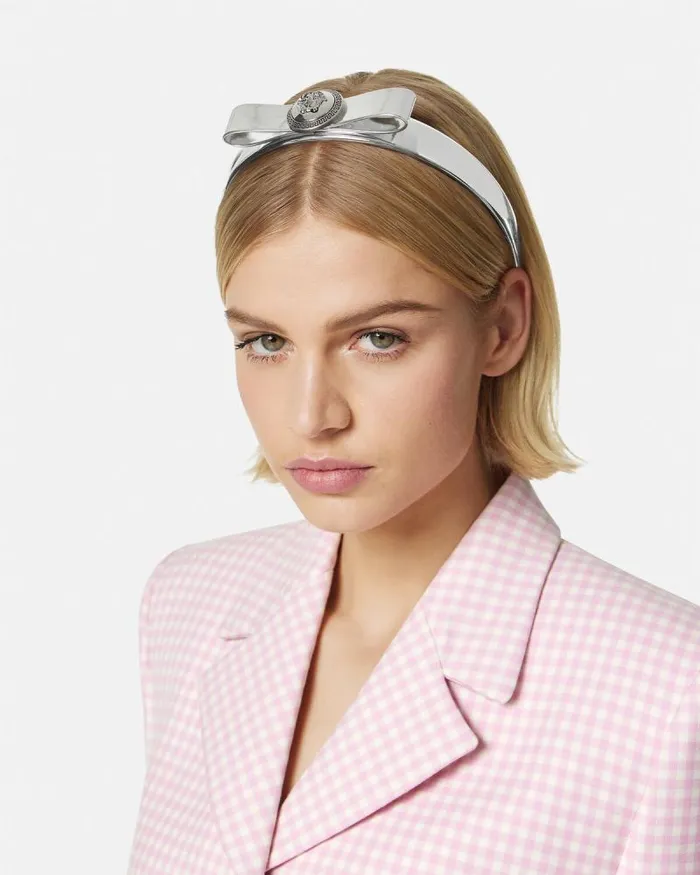 Gianni Ribbon Metallic Headband Silver Women Versace Hair Accessories