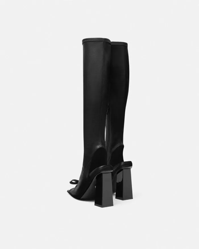 Gianni Ribbon Open KneeHigh Boots 105 Mm Blacksilver Women Versace Boots