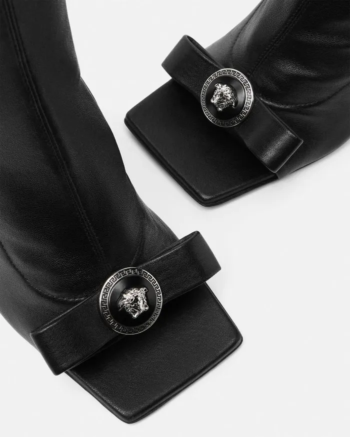 Gianni Ribbon Open KneeHigh Boots 105 Mm Blacksilver Women Versace Boots