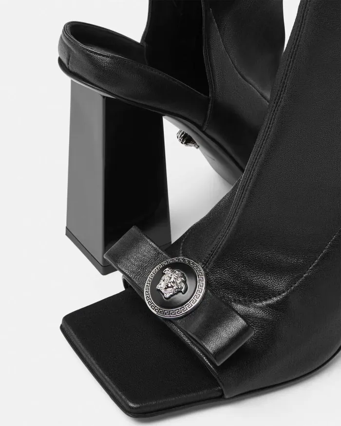 Gianni Ribbon Open KneeHigh Boots 105 Mm Blacksilver Women Versace Boots