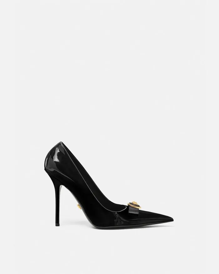 Gianni Ribbon Patent Pumps 110 Mm Blackgold Women Versace Pumps and Slingbacks