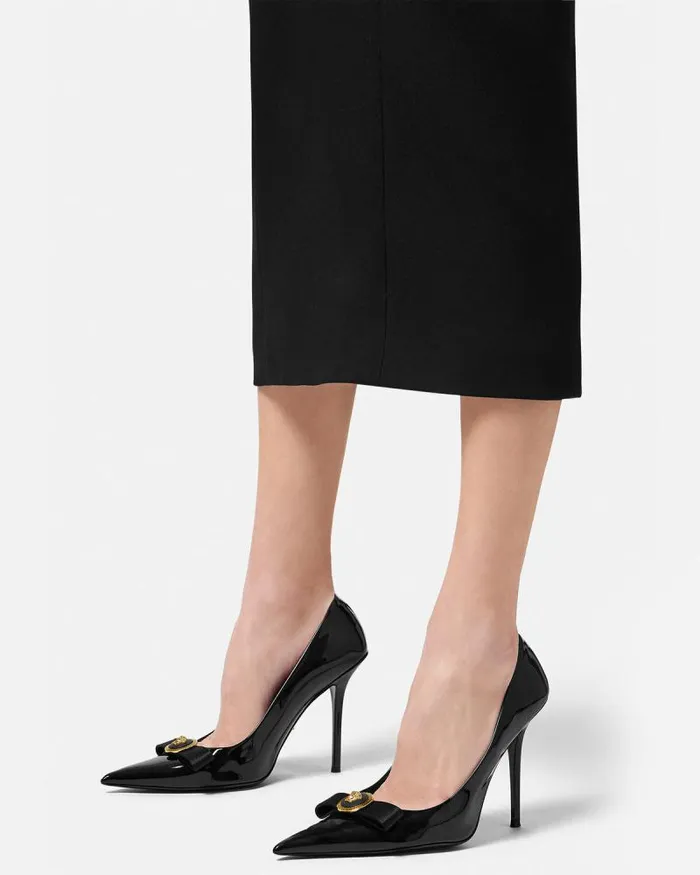 Gianni Ribbon Patent Pumps 110 Mm Blackgold Women Versace Pumps and Slingbacks