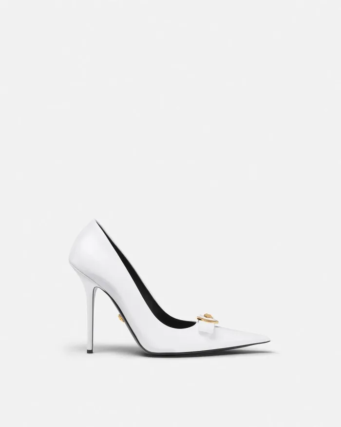 Gianni Ribbon Patent Pumps 110 Mm White Women Versace Pumps and Slingbacks