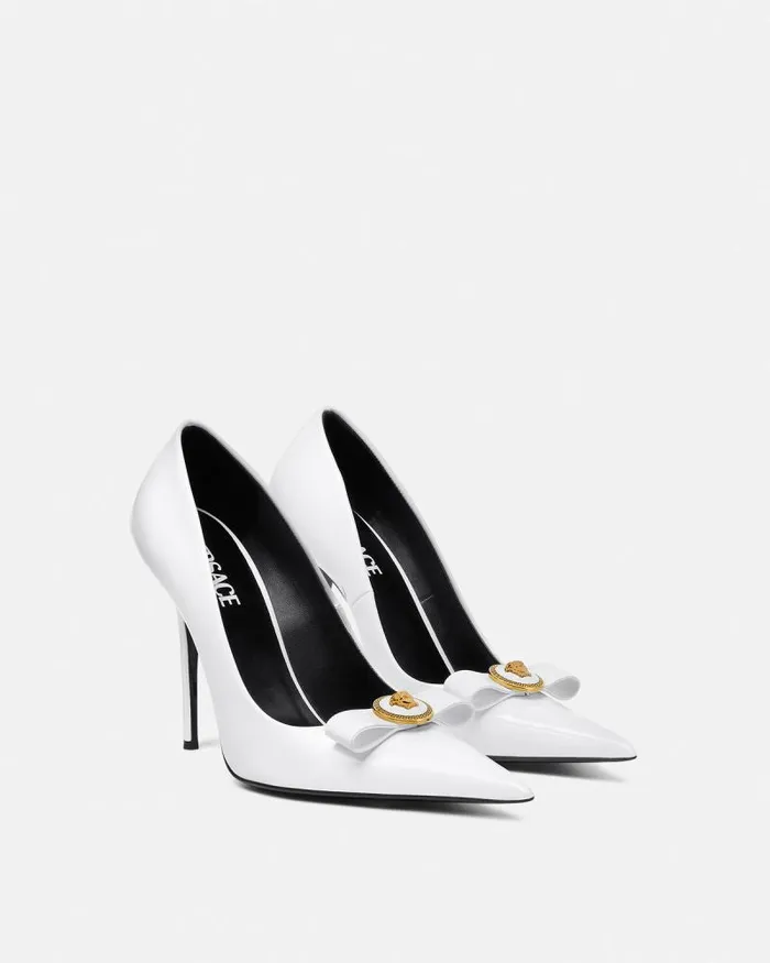 Gianni Ribbon Patent Pumps 110 Mm White Women Versace Pumps and Slingbacks