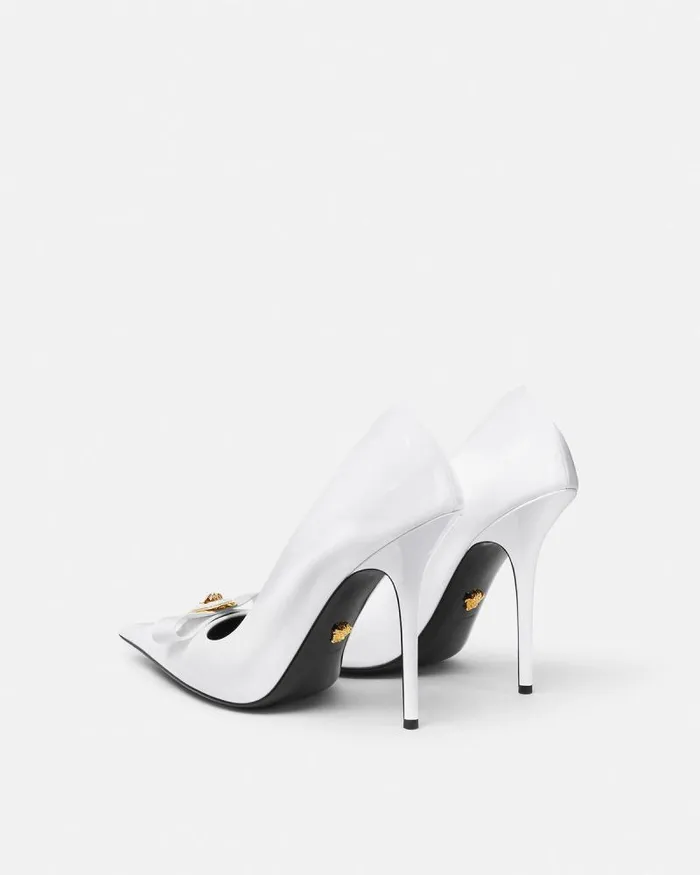 Gianni Ribbon Patent Pumps 110 Mm White Women Versace Pumps and Slingbacks