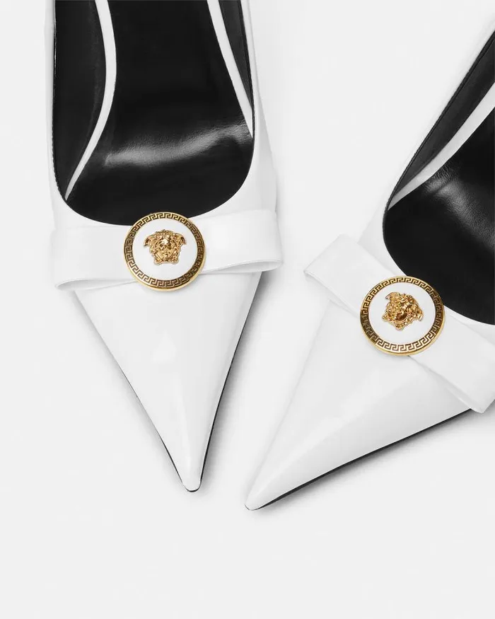 Gianni Ribbon Patent Pumps 110 Mm White Women Versace Pumps and Slingbacks