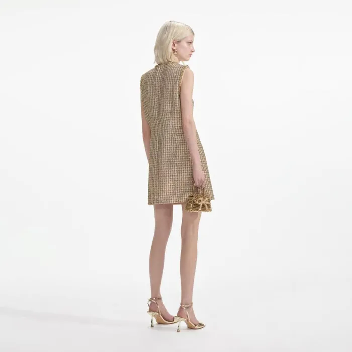 Gold Boucle Embellished Mini Dress Women Self Portrait Dresses Gold Boucle Embellished Mini Dress Women Self Portrait Dresses