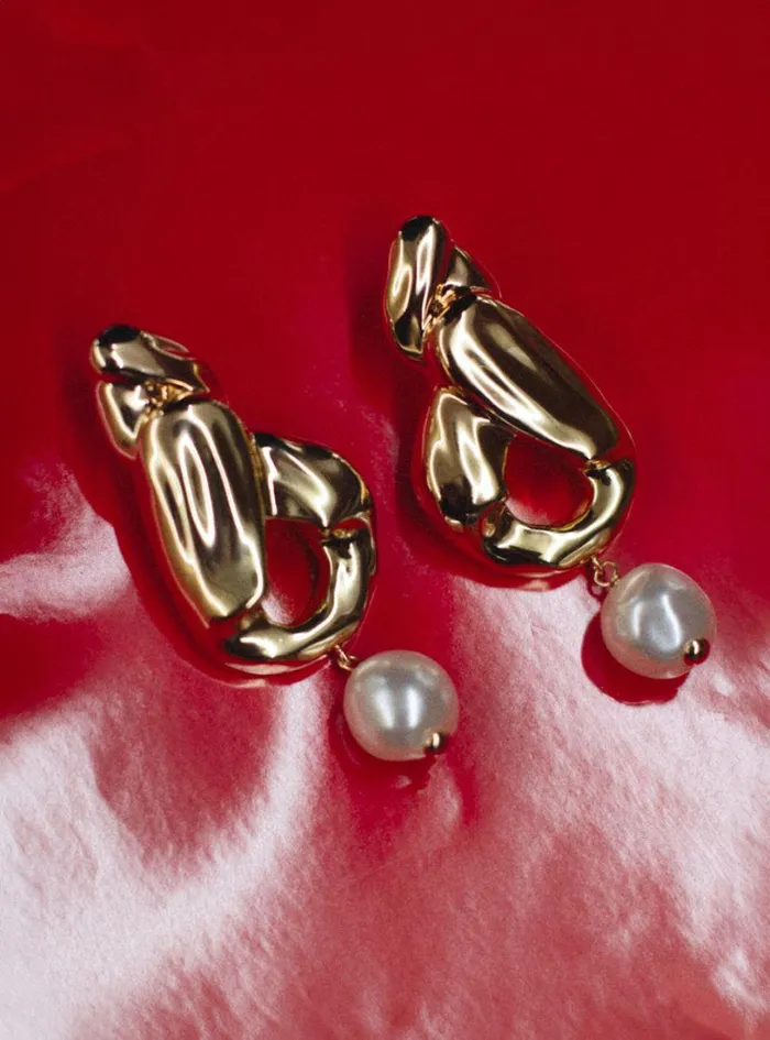 Gold Faux Pearl Drop Earrings Women Self Portrait Jewellery