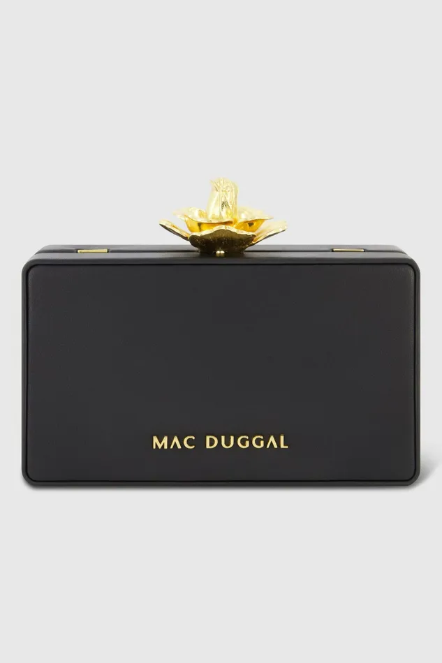 Gold Rose Mini Black Nappa Leather Box Clutch Black Clutches Mac Duggal Women