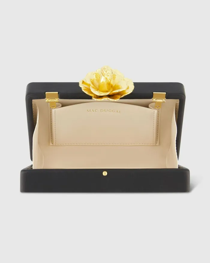 Gold Rose Mini Black Nappa Leather Box Clutch Black Clutches Mac Duggal Women